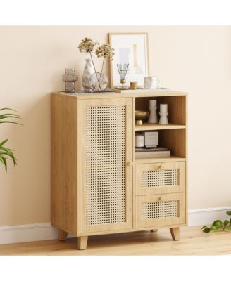 Rattan Buffet Cabinet, Kitchen Sideboard with 2 Drawers for Living Room, Dining Room, Entryway