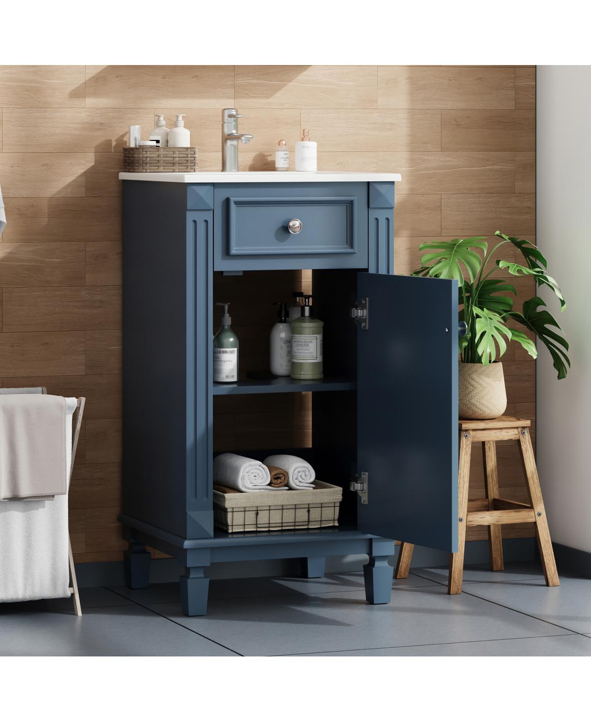 Sillysis 18" Bathroom Vanity with Sink, French Modern Freestanding Solid Wood Mdf Cabinet, Soft Close Door for Small Spaces
