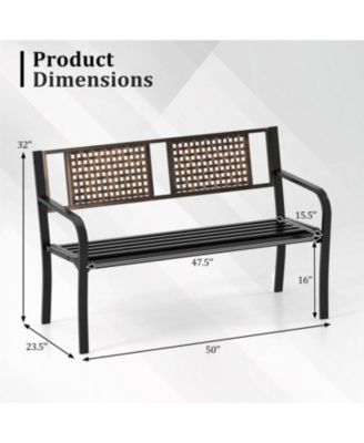 Outdoor 50 Inch Metal Patio Bench for 2–3 with Rattan