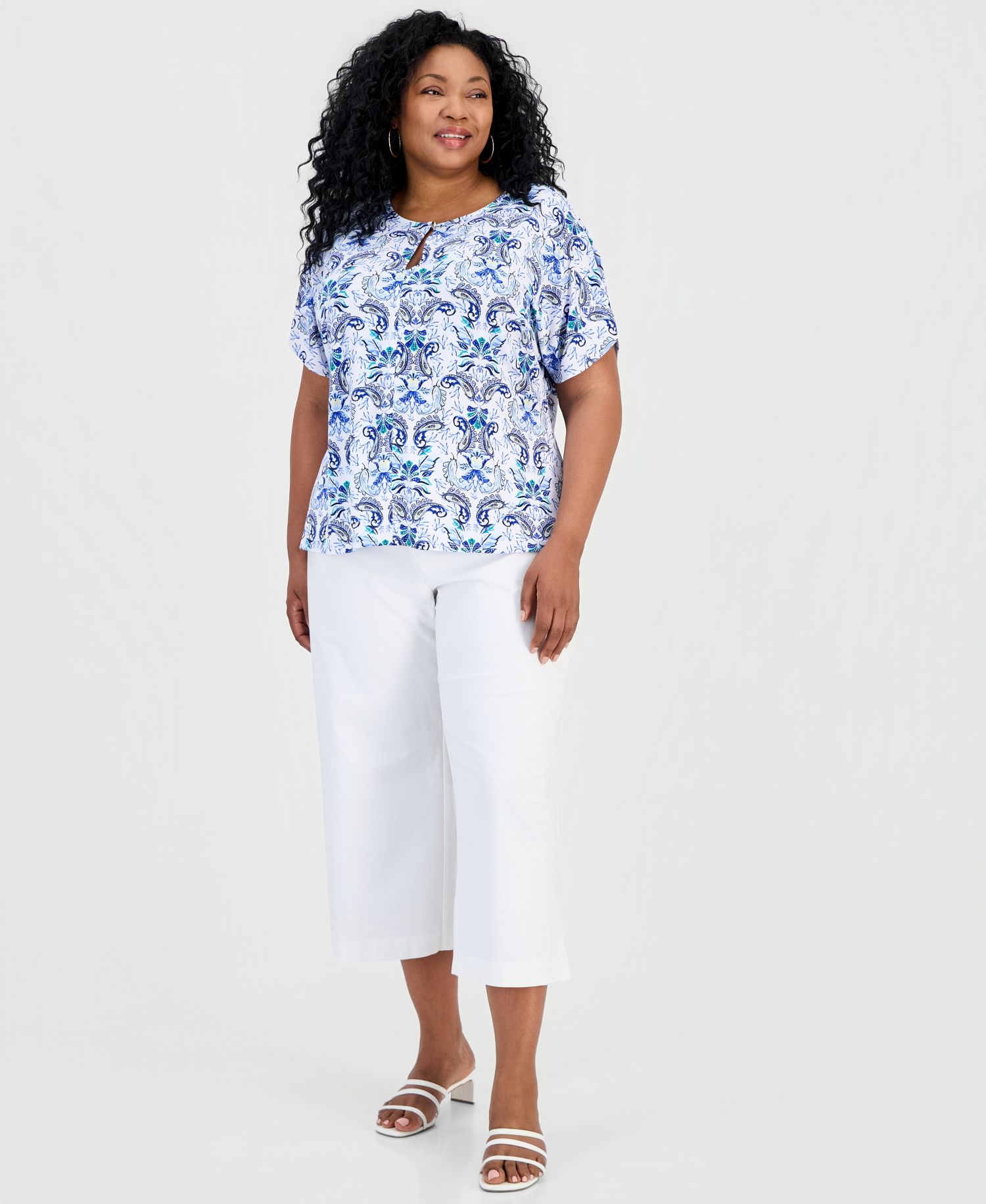 Plus Size Luca Paisley Keyhole Dolman-Sleeve Top