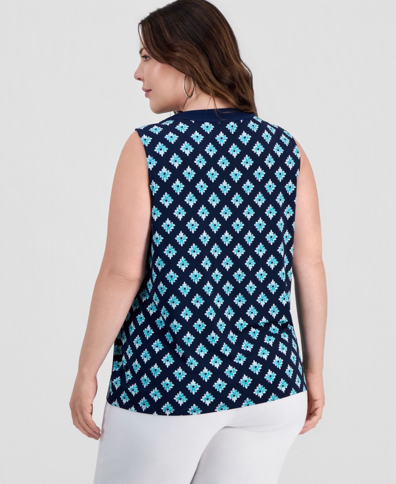 Petite Printed Lace-Up Sleeveless Top