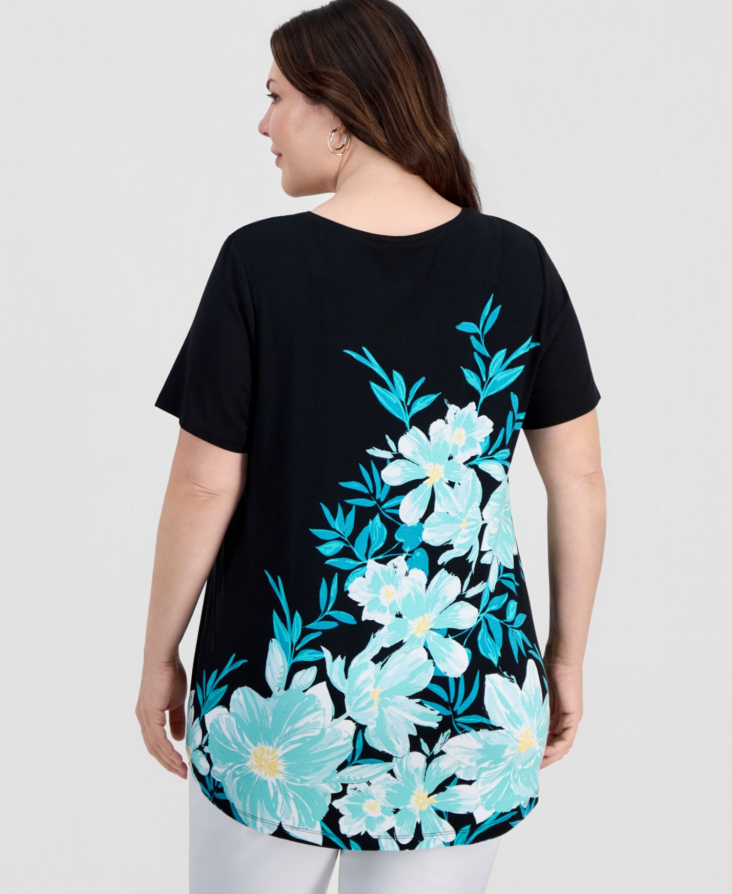 Petite Painted Floral Scoop Neck Top