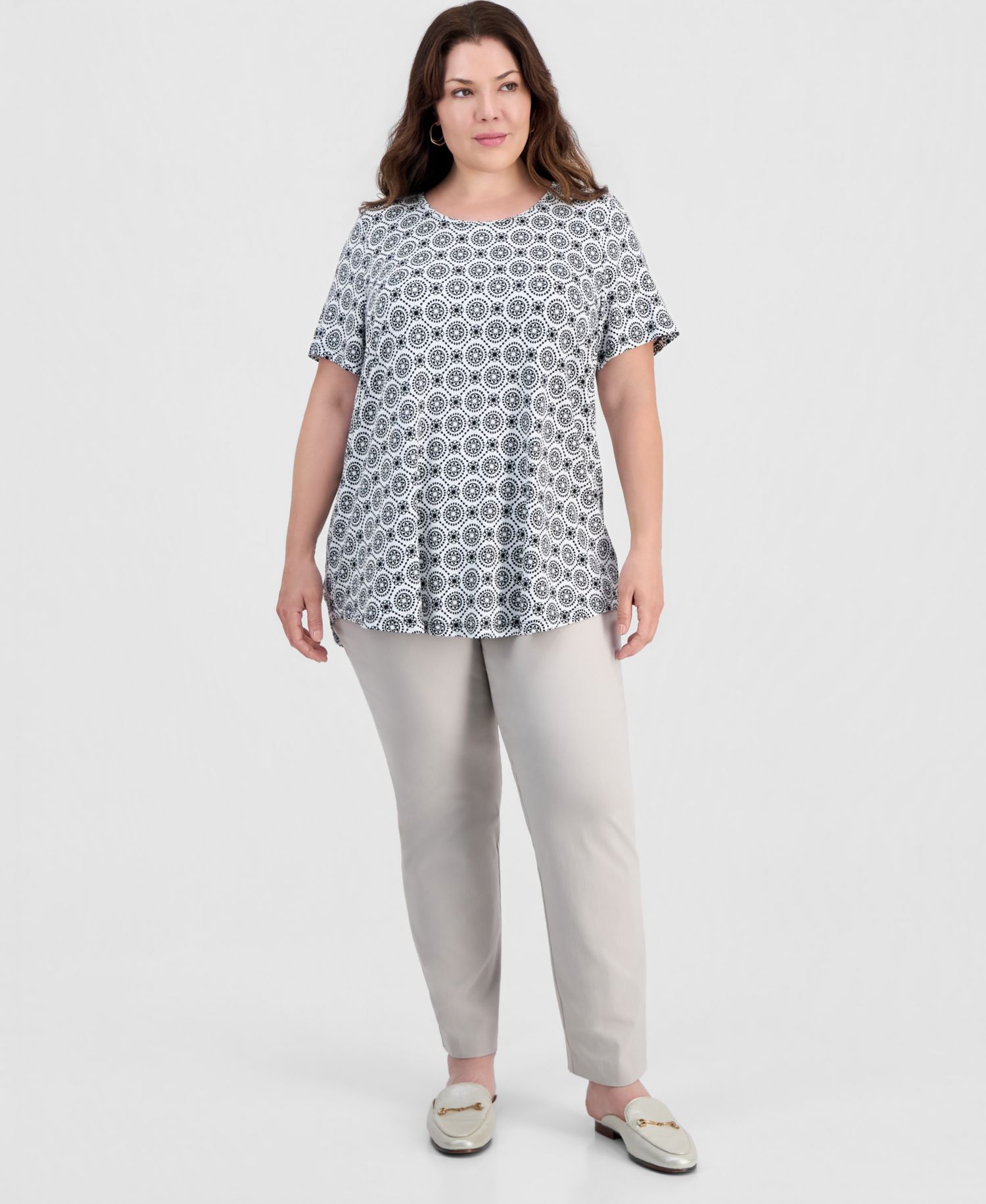 Plus Printed Scoop-Neck Short Sleeve Top
