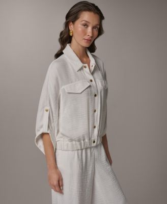 Women's Collared Neck Buton-Front Shirt Jacket