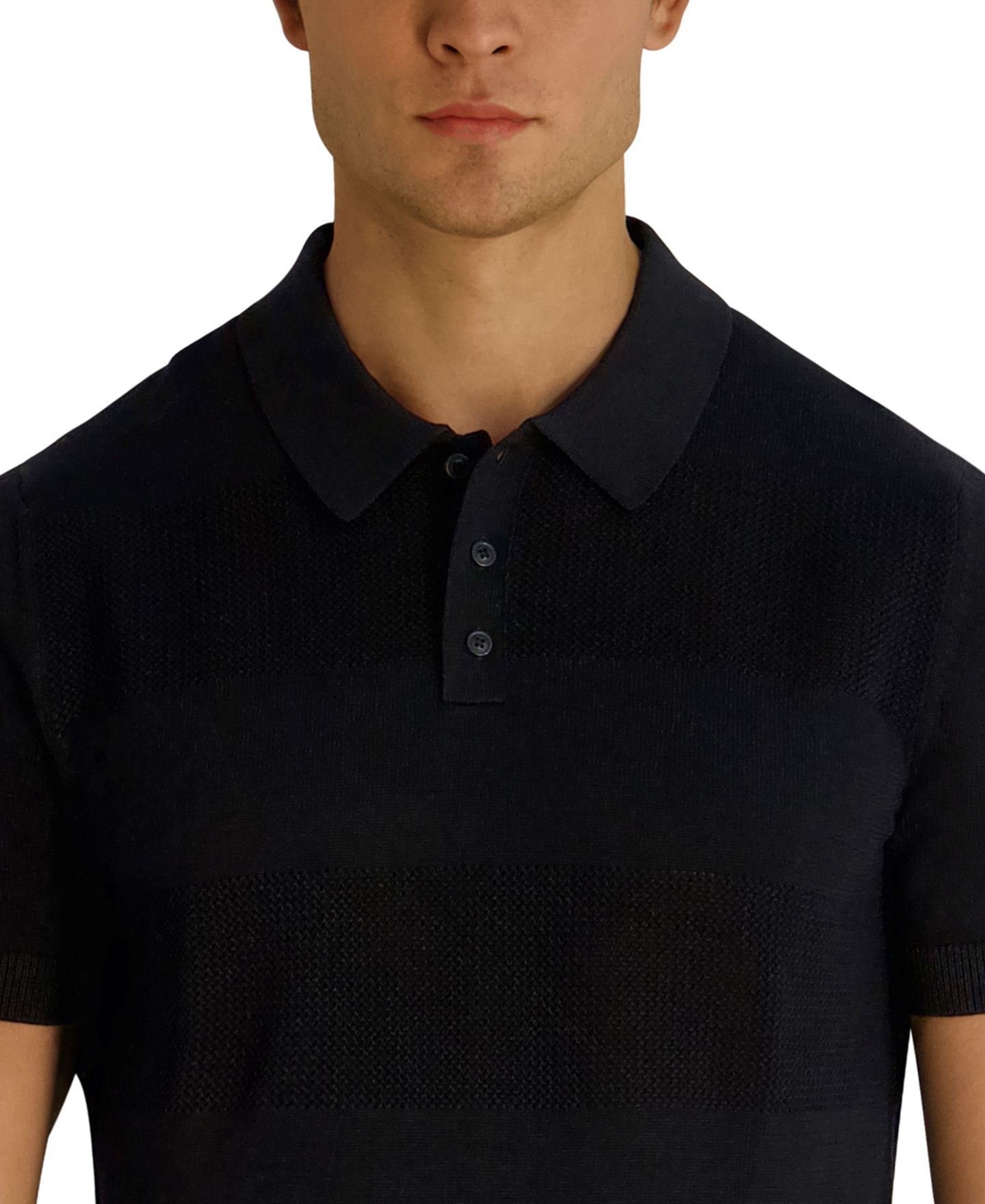 Мужской свитер KARL LAGERFELD PARIS Short-Sleeve Regular-Fit Spread Collar Polo Sweater, цвет: Чёрный — фото 4