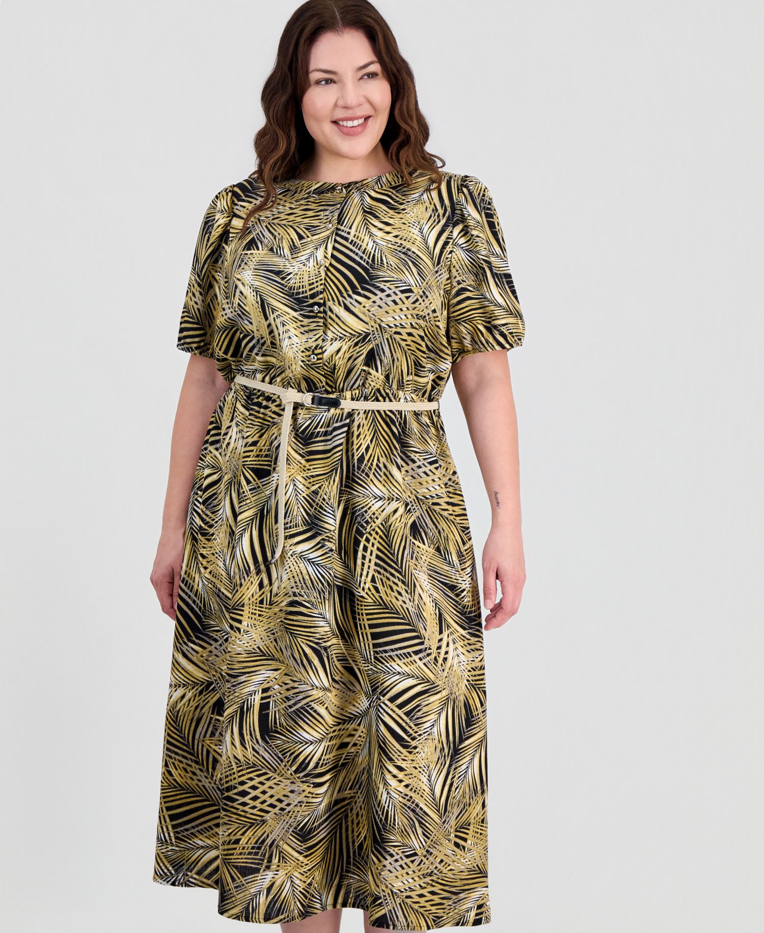 Plus Size Puffed-Sleeve Shirt-dress