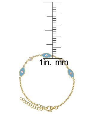 Girls Blue Enamel Evil Eye and Cubic Zirconia Bezel Station Chain Link Bracelet in 14K Gold over Sterling Silver