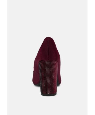 CYBER-GIRL Womens Rhinestone Block Heeled Pumps