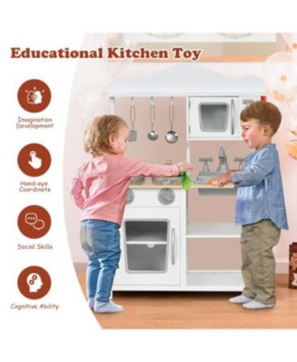 Wooden Pretend Play Kitchen Set for Kids with Accessories and Sink