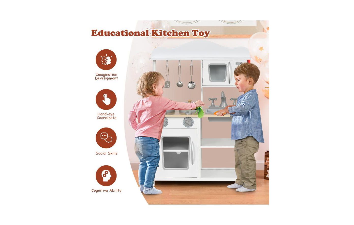 Детские игрушки Slickblue Sound and Light Kitchen Set with Accessories and Sink, от 3 лет, цвет: Белый — фото 5