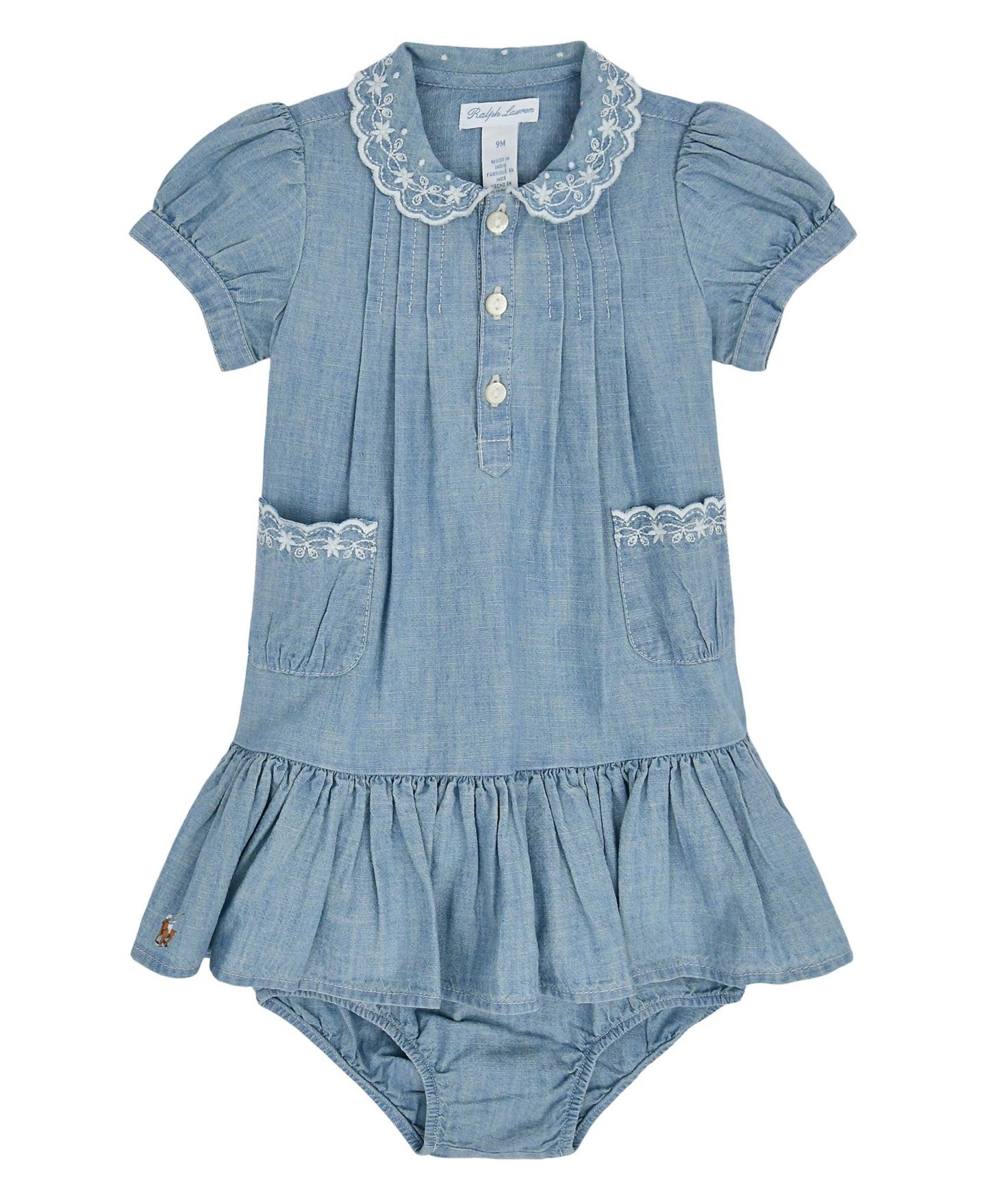 Платье Polo Ralph Lauren Ralph Lauren Indigo Cotton Chambray Dress and Bloomer для девочек-малышей, цвет: Средняя варка — фото 1
