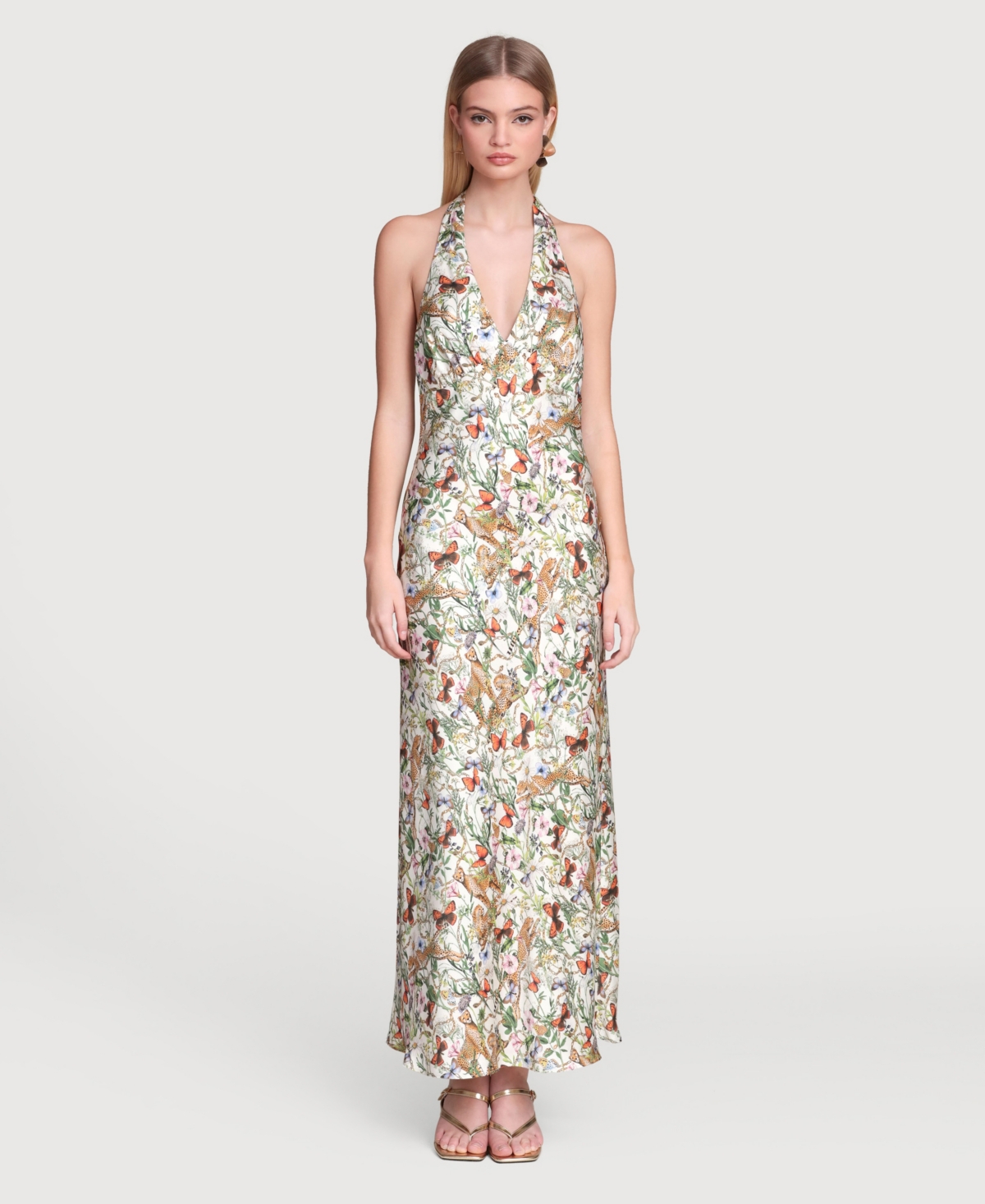 Avec Les Filles Women's Printed Halter Scarf-Tie Maxi Dress