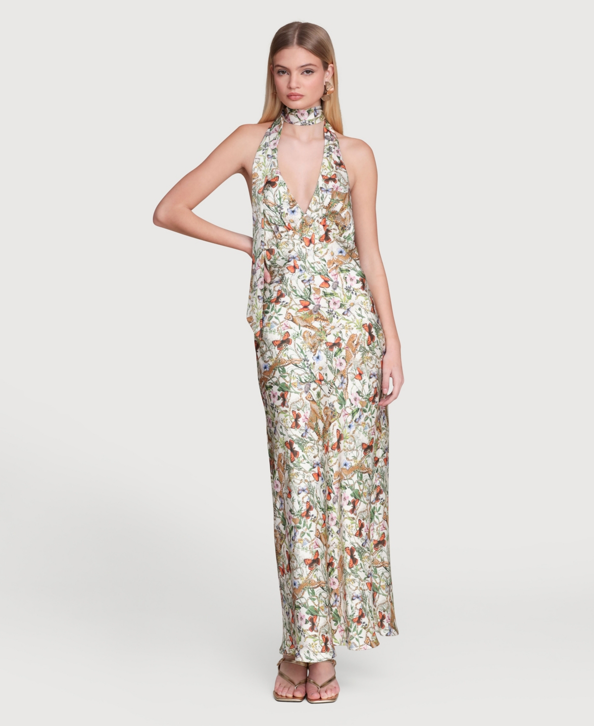 Avec Les Filles Women's Printed Halter Scarf-Tie Maxi Dress