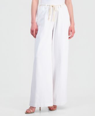 Petite AbLeisure Sky Rise Pleated Wide-Leg Rope-Belt Pants