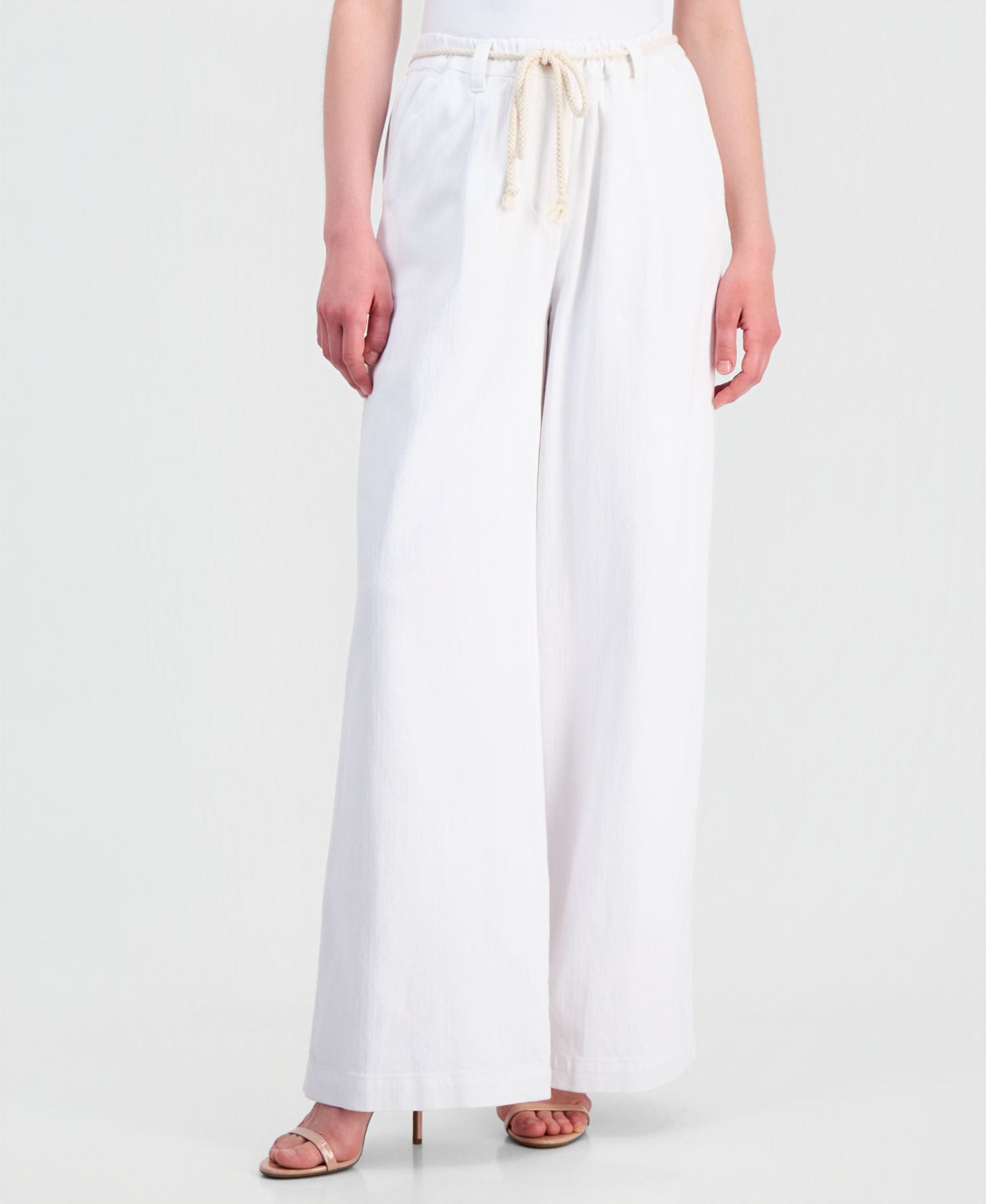 Petite "Ab"Leisure Sky Rise Pleated Wide-Leg Rope-Belt Pants