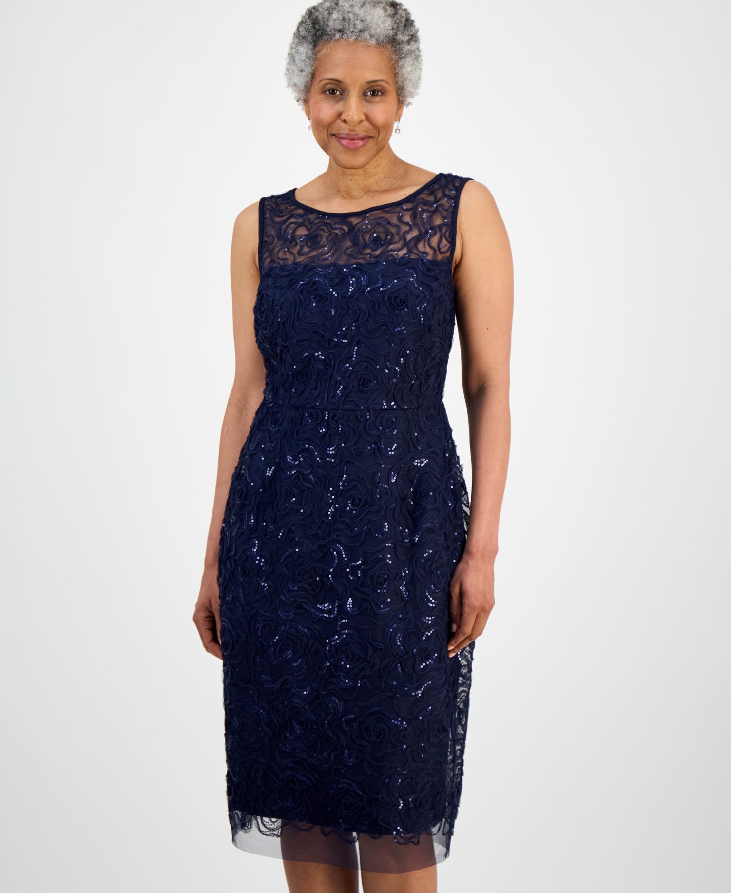 Petite Illusion Sequin-Embellsihed Cocktail Dress