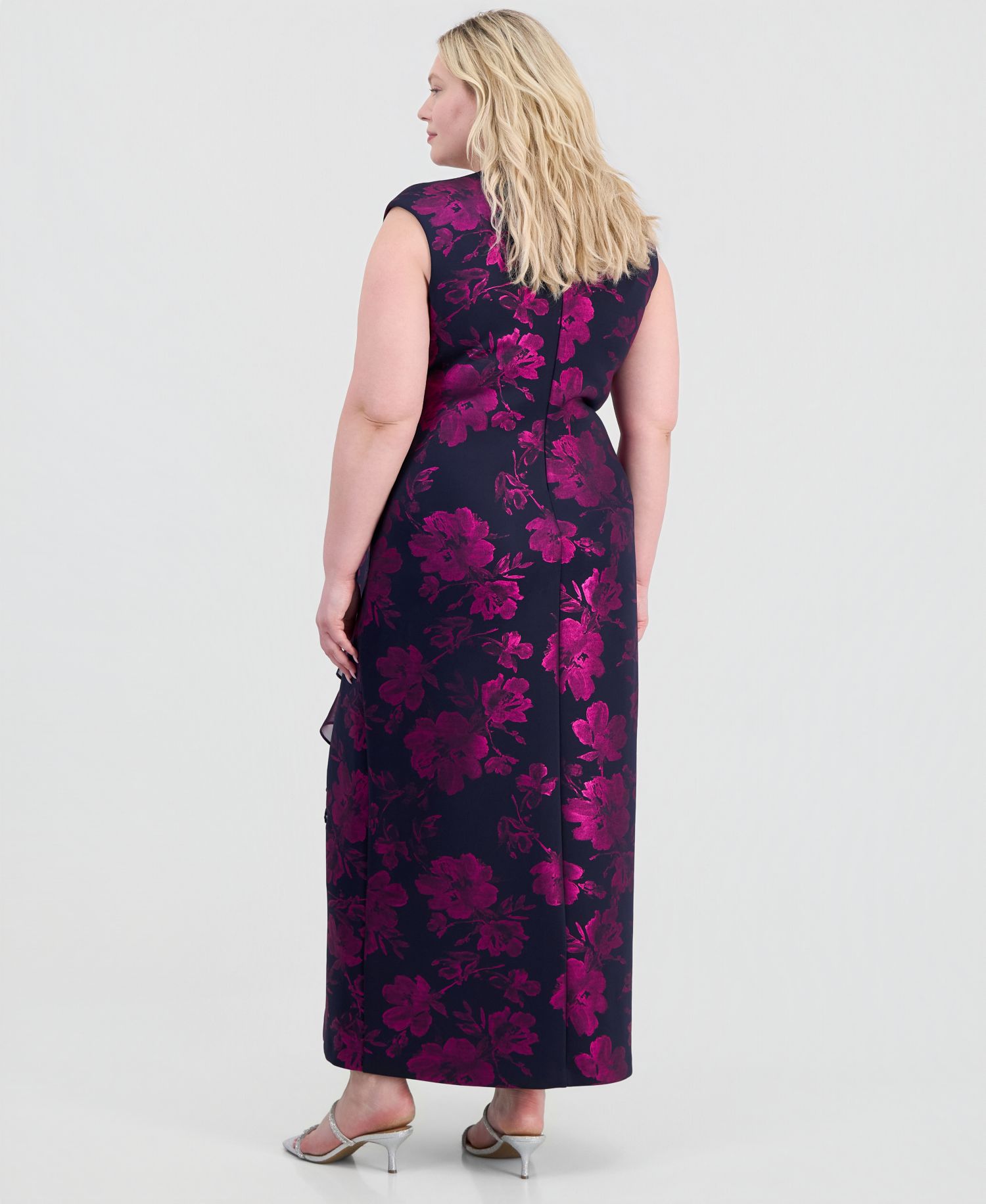 Plus Size Ruffled Brooch-Embellished Dress