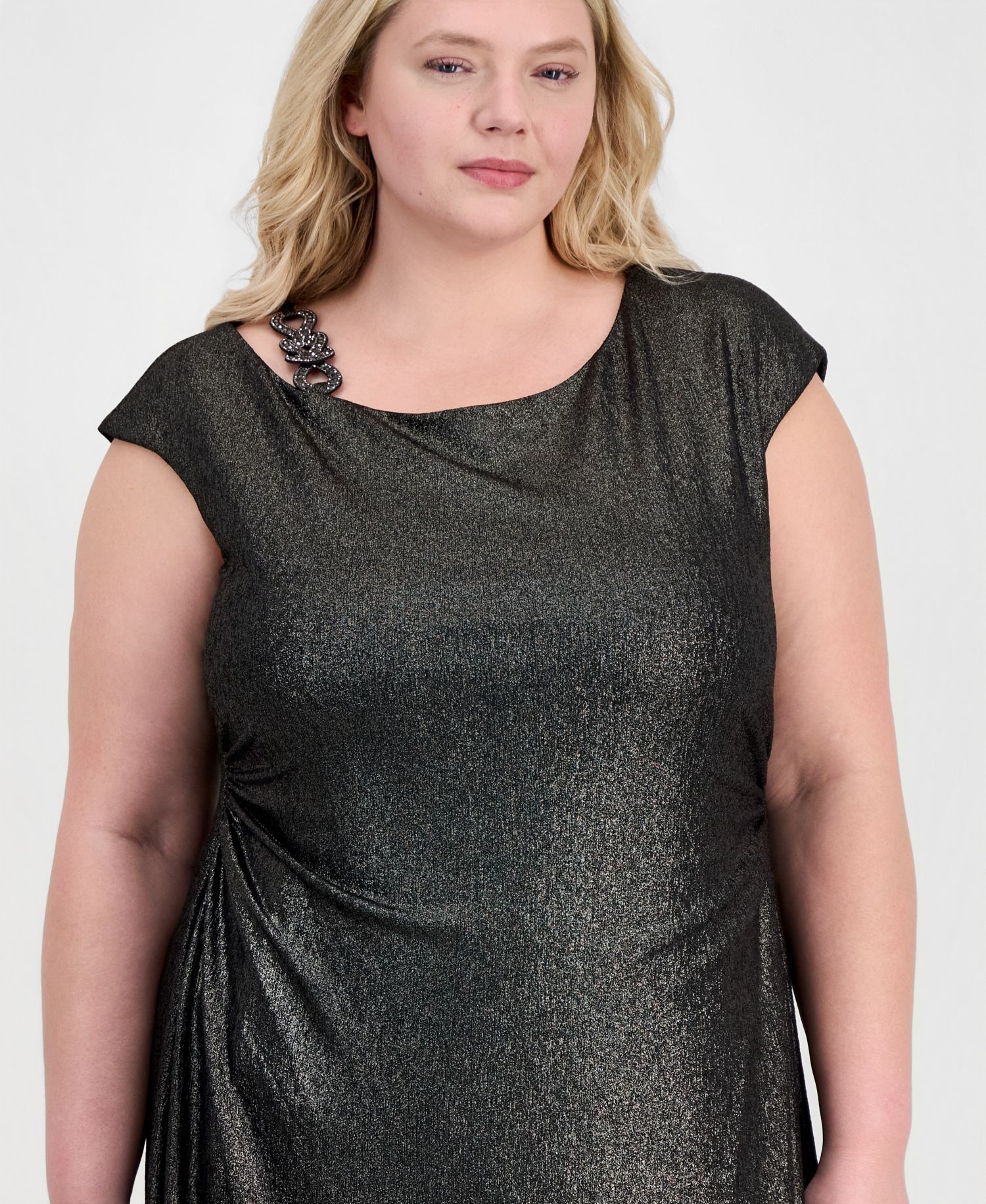 Plus Size Metallic Cap-Sleeve Dress