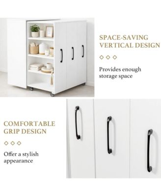 3-Tier Rolling Bookcase with Pull-Out Doors, Hidden Storage Cabinet with Wheels for Home Office, Living Room