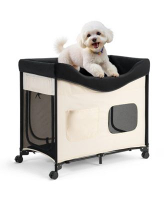 L Elevated Foldable Bunk Pet Bed with Wheels, Side Storage and Carry Bag