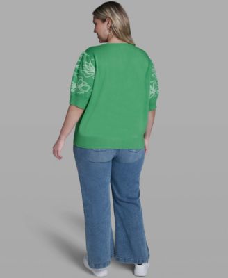 Plus Size Floral Printed Sleeve Sweater