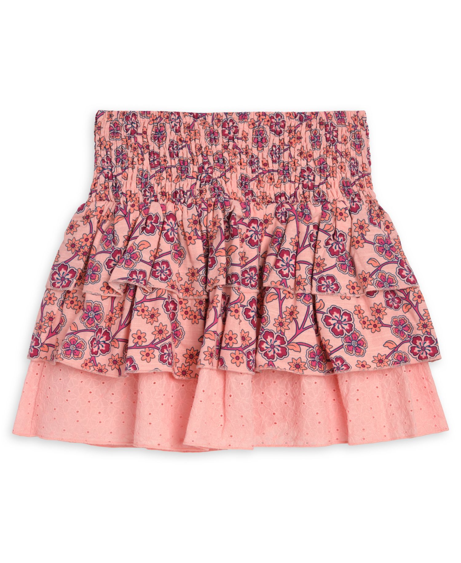 Girls' 7-16 Floral-Print Tiered Ruffle Mini Skirt