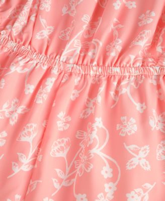 Girls' 7-14 Floral-Print Crochet-Trim Sleeveless Romper and Headband, 2-Piece Set