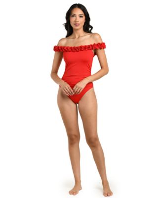 Women's Island Goddess Ruffle Off-The-Shoulder One-Piece Swimsuit