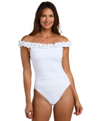 Women's Island Goddess Ruffle Off-The-Shoulder One-Piece Swimsuit