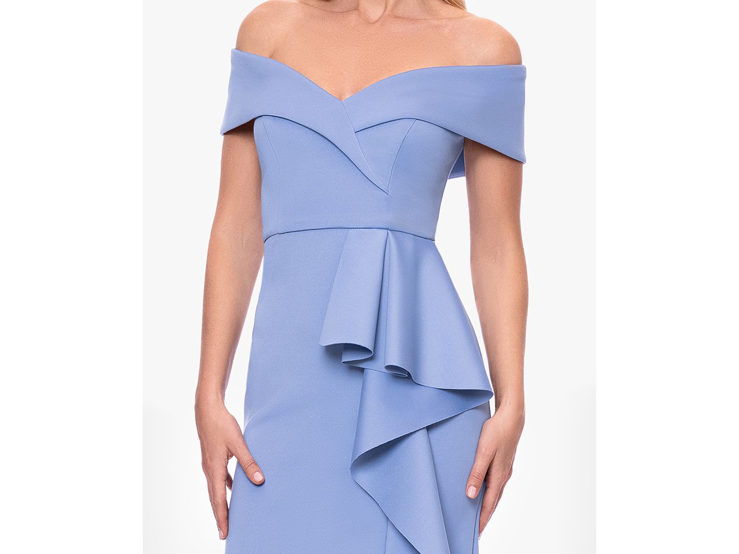 Женское платье XSCAPE Off-The-Shoulder Midi, цвет: Сланцевый — фото 3