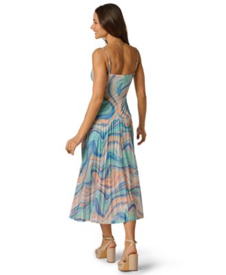 Women's Pleated Skirt Printed Midi Dress