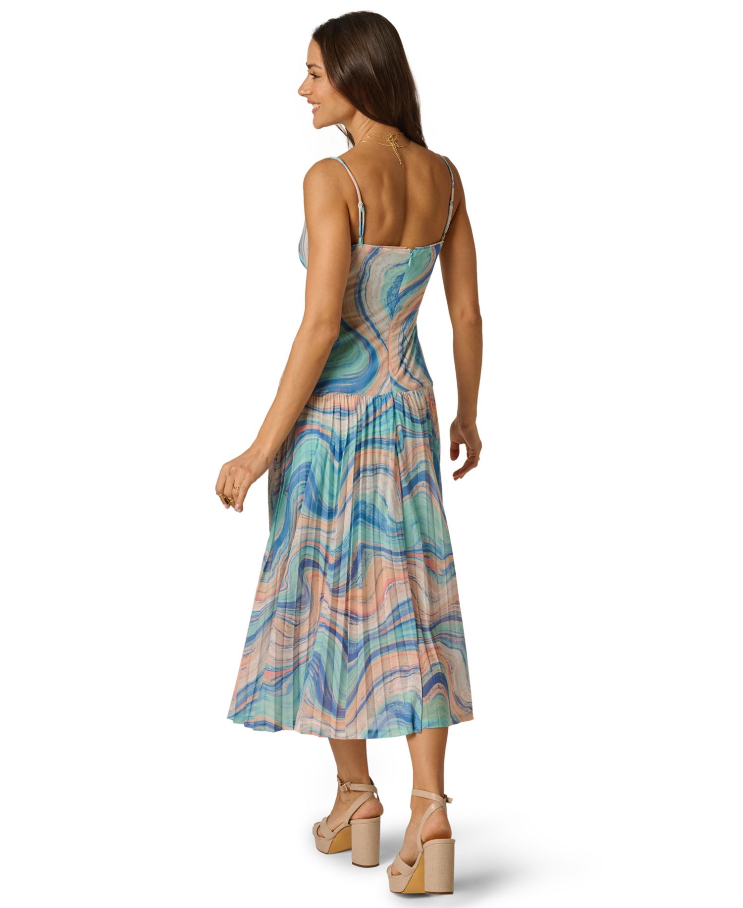 Women's Pleated Skirt Printed Midi Dress