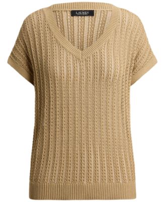Petite V-Neck Open-Knit Sweater