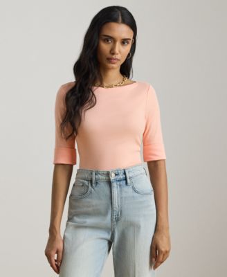 Petite Stretch Cotton Boatneck Tee