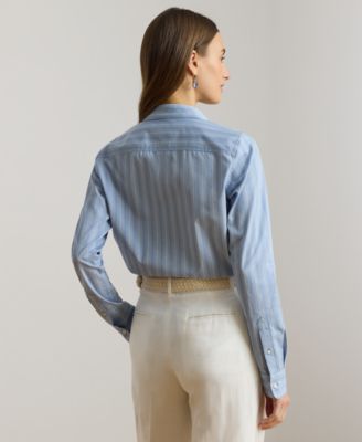 Petite Striped Broadcloth Collared Shirt