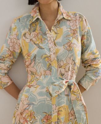 Petite Floral-Print Belted Collared Shirt Dress