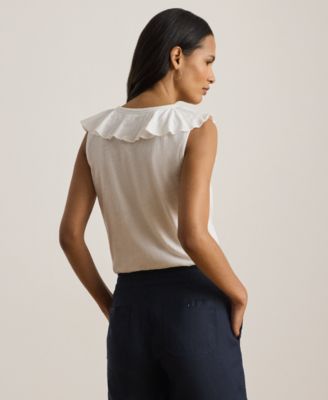 Petite Ruffle-Trim V-Neck Sleeveless Top