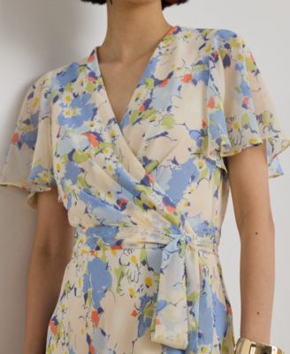 Petite Floral Crinkle Georgette Surplice Dress