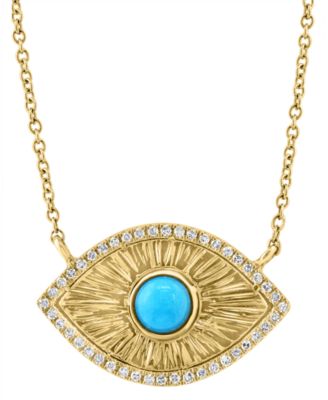 Diamond (1/8 ct. t.w.) and Turquoise Necklace in Gold Over Sterling Silver