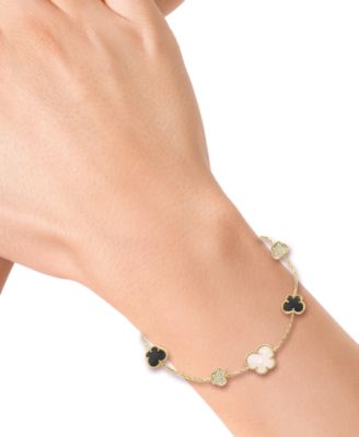 Freshwater Pearl (9 x 7mm), Onyx & Diamond (1/10 ct. t.w.) Bracelet in 14k Yellow Gold