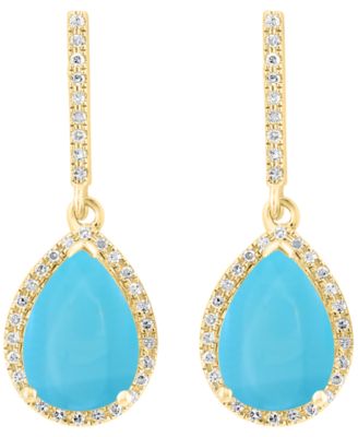 Turquoise & Diamond (1/5 ct. t.w.) Drop Earrings in 14k Yellow Gold