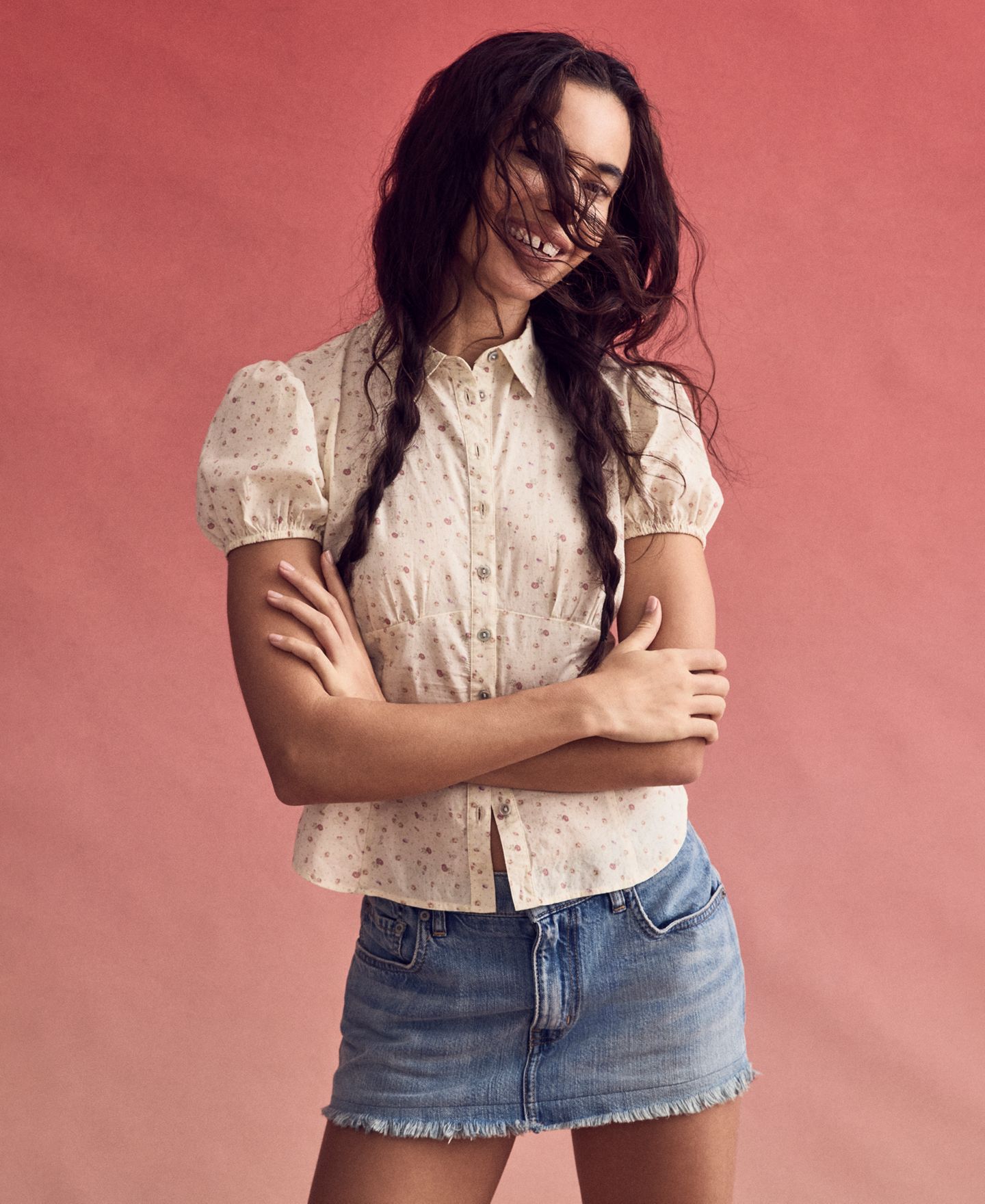 Женская рубашка Lucky Brand Cotton Puff-Sleeve Button-Down, цвет: Кремовый с принтом — фото 5