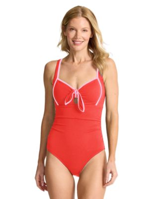 Women's Cabana Pique Texture Tie Front One-Piece Swimsuit