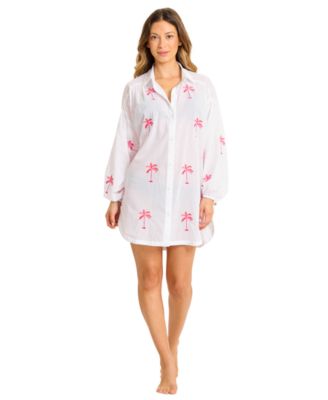 Women's Palm Embroidered Button Front Shirt