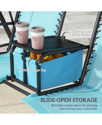 2 Person Porch Swing with Canopy, Storage Table, Cup Holder, Blue