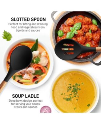 5 Piece Silicone Utensils Set with Authentic Acacia Wood Handles