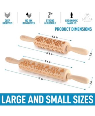 (Set of 2) Large & Small Wooden Carved Christmas Rolling Pin