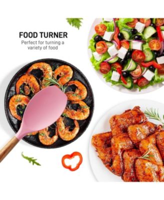 5 Piece Silicone Utensils Set with Authentic Acacia Wood Handles