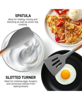 5 Piece Silicone Utensils Set with Authentic Acacia Wood Handles