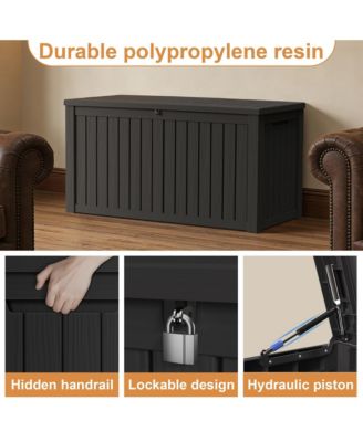 190 Gallon Patio Waterproof Resin Deck Box Lockable Outdoor Storage Garden Tools